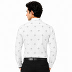 Men's Printed Regular Fit Semi Formal Shirt | Light Grey | Premium | Cotton Enriched | Full Sleeves | Single Chest Pocket