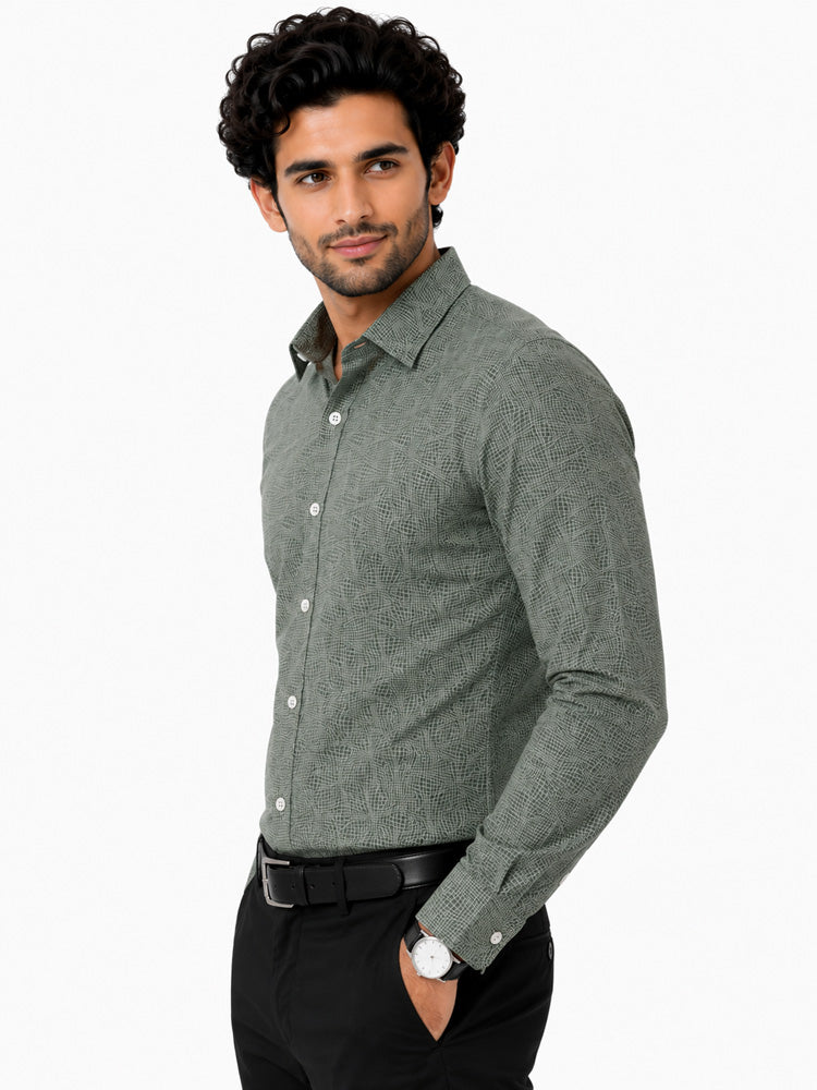 Men's Printed Regular Fit  Semi Formal Shirt | Premium | 100% Cotton | Full Sleeves | Single Chest Pocket