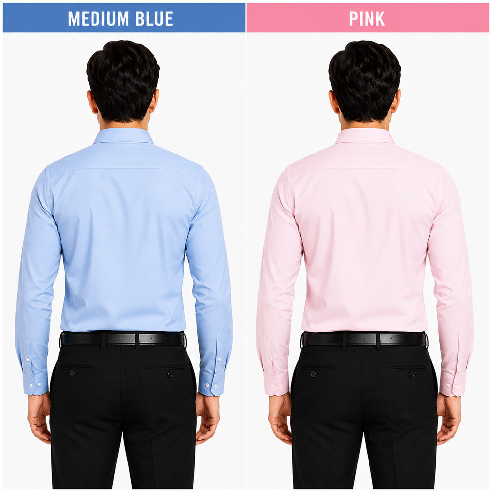 Clothizen Men's Solid Formal Shirt pack of 2 Medium Blue | Pink| Premium | Cotton Enriched | Full Sleeves | Comfort Fit | Single Chest Pocket