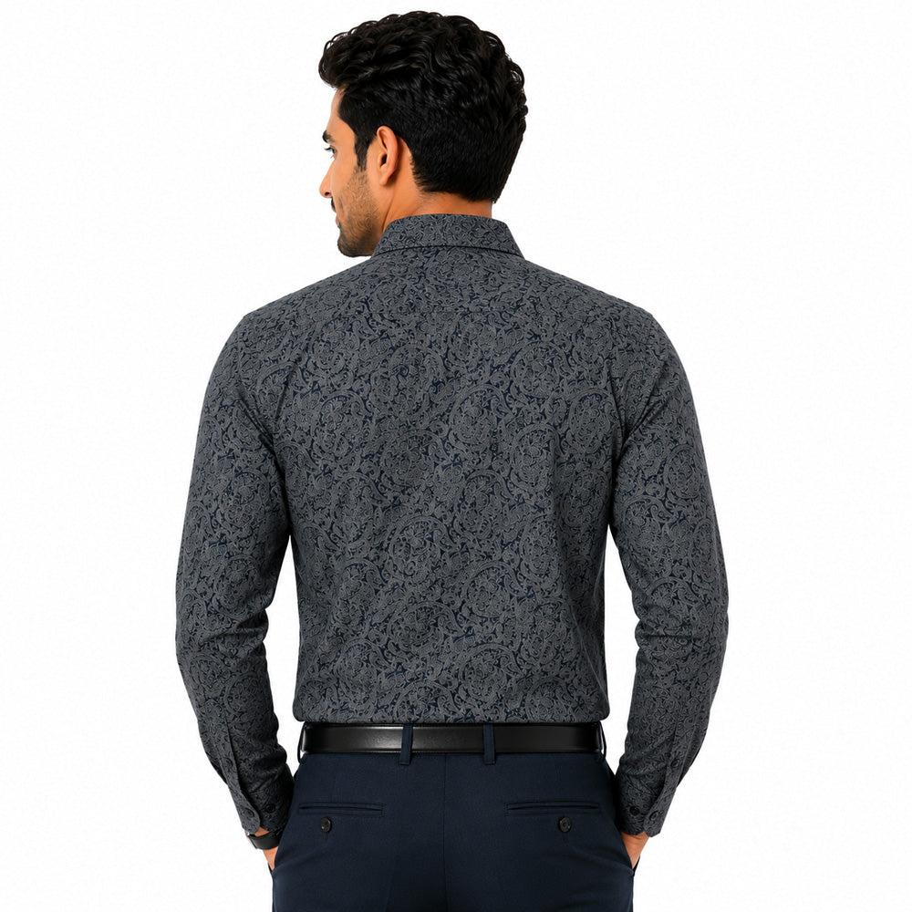 Men's Printed Regular Fit  Semi Formal Shirt | Black | Premium | 100% Cotton | Full Sleeves | Single Chest Pocket