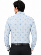 Men's Printed Regular Fit  Semi   Formal Shirt | Sky Blue | Premium | 100% Cotton | Full Sleeves | Single Chest Pocket
