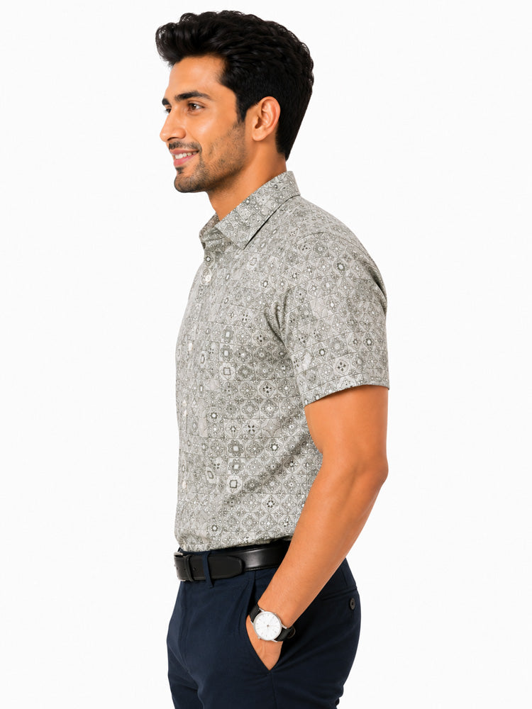 Men's Printed Slim Fit Semi Formal Shirt | Premium | 100% Cotton | Half Sleeves | Single Chest Pocket