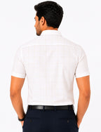 Men's Checkered Regular Fit Formal Shirt | White with Black Checks | Premium | Pure Cotton | Half Sleeves | Single Chest Pocket