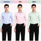 Clothizen Men's Solid Formal Shirt pack of 3 | Light Blue | Green | Pink | Premium | Cotton Enriched | Full Sleeves | Comfort Fit | Single Chest Pocket