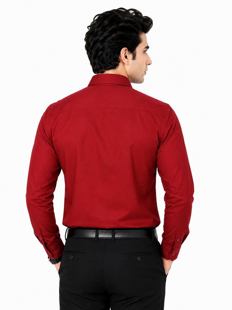Clothizen Men's Solid Formal Shirt | Deep Maroon | Premium | Cotton Enriched | Full Sleeves | Comfort Fit | Single Chest Pocket