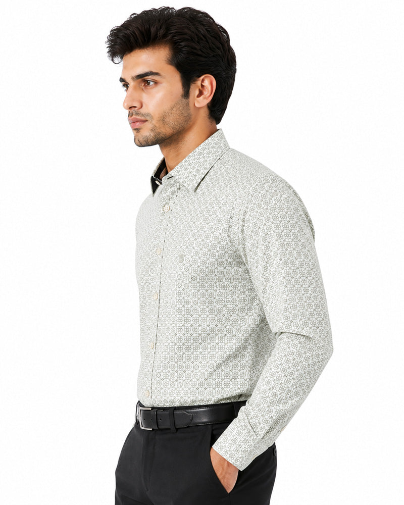 Men's Printed Regular Fit Formal Shirt |Aqua Blue Premium |100% Satin Cotton | Full Sleeves | Single Chest Pocket