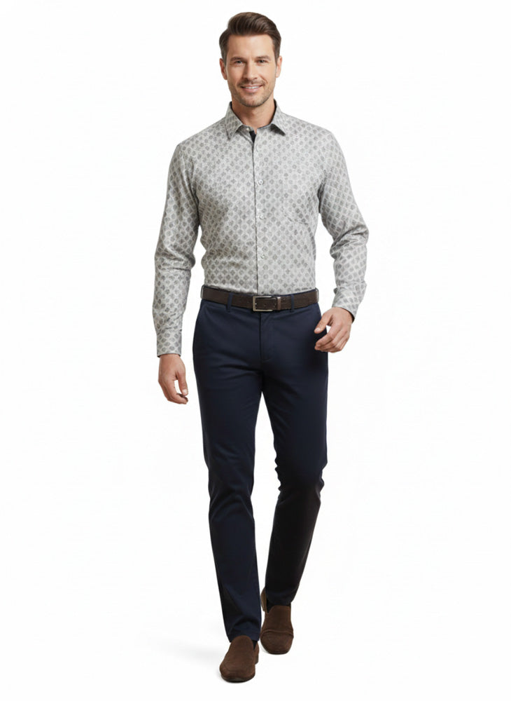 Men's Printed Regular Fit Formal Shirt | ash white | Premium | 100% Cotton | Full Sleeves | Single Chest Pocket Main image