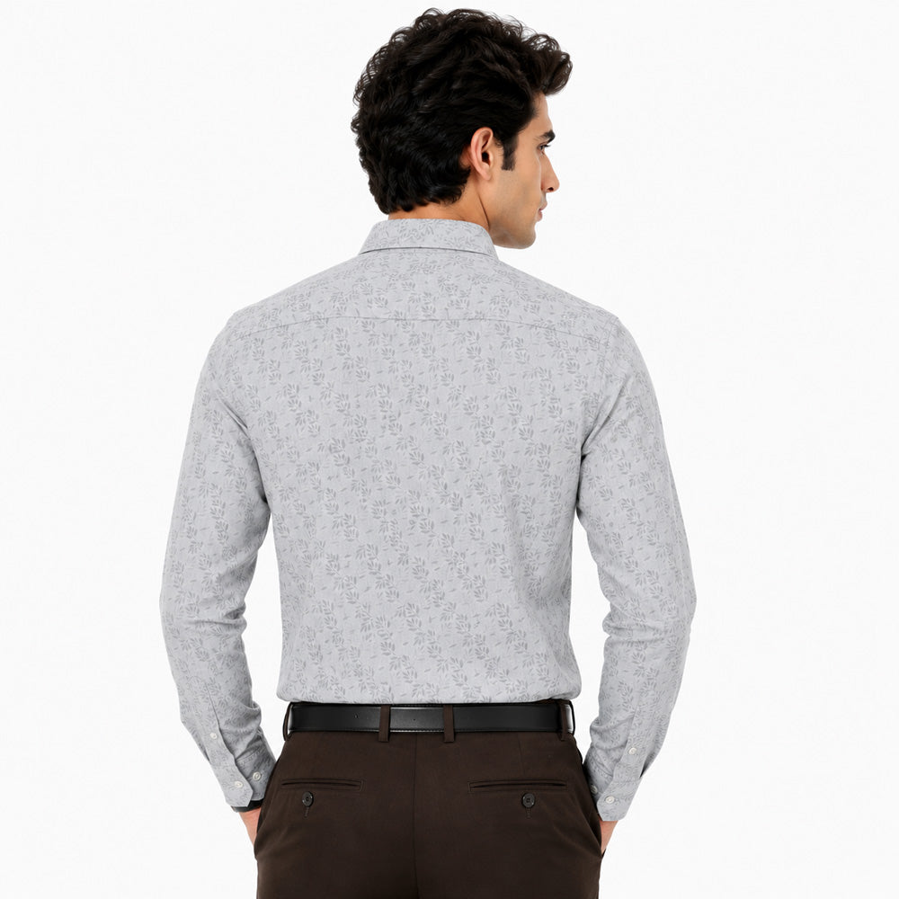 Men's Printed Regular Fit Semi Formal Shirt | Cream | Premium | Cotton Enriched | Full Sleeves | Single Chest Pocket
