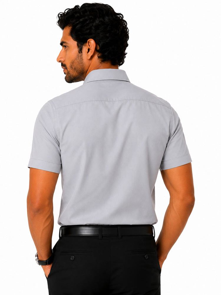 Men's Solid Formal Shirt | Light Grey | Premium | Cotton | Half Sleeves | Single Chest Pocket