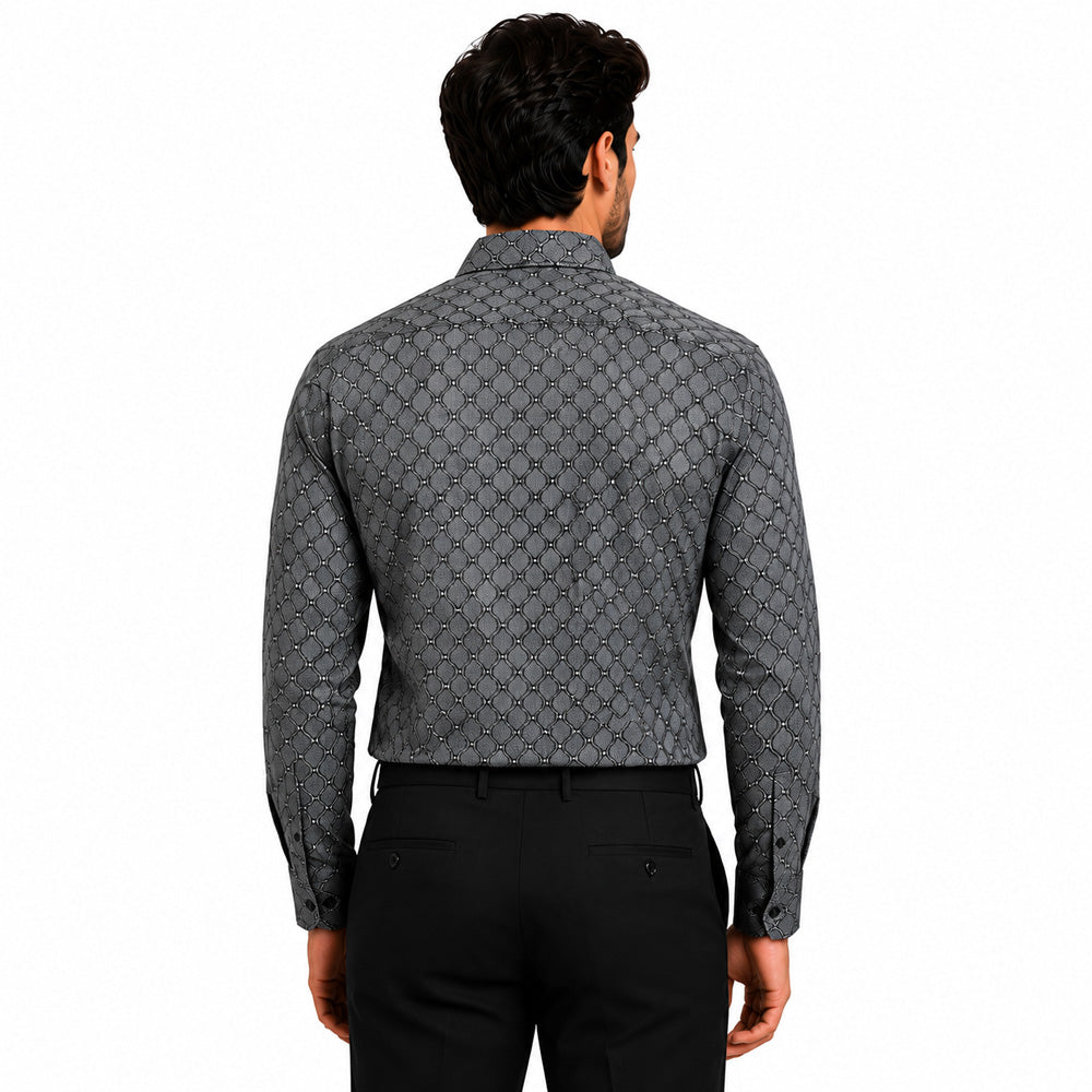 Men's Printed Regular Fit Formal Shirt | Black | Premium | 100% Cotton | Full Sleeves | Single Chest Pocket