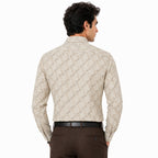 Men's Printed Regular Fit Semi Formal Shirt | Cream | Premium | Cotton Enriched | Full Sleeves | Single Chest Pocket