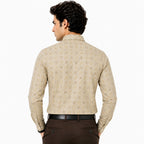 Men's Printed Regular Fit Semi Formal Shirt | Cream | Premium | Cotton Enriched | Full Sleeves | Single Chest Pocket