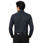 Men's Printed Regular Fit  Semi   Formal Shirt | Royal Blue Black | Premium | 100% Cotton | Full Sleeves | Single Chest Pocket