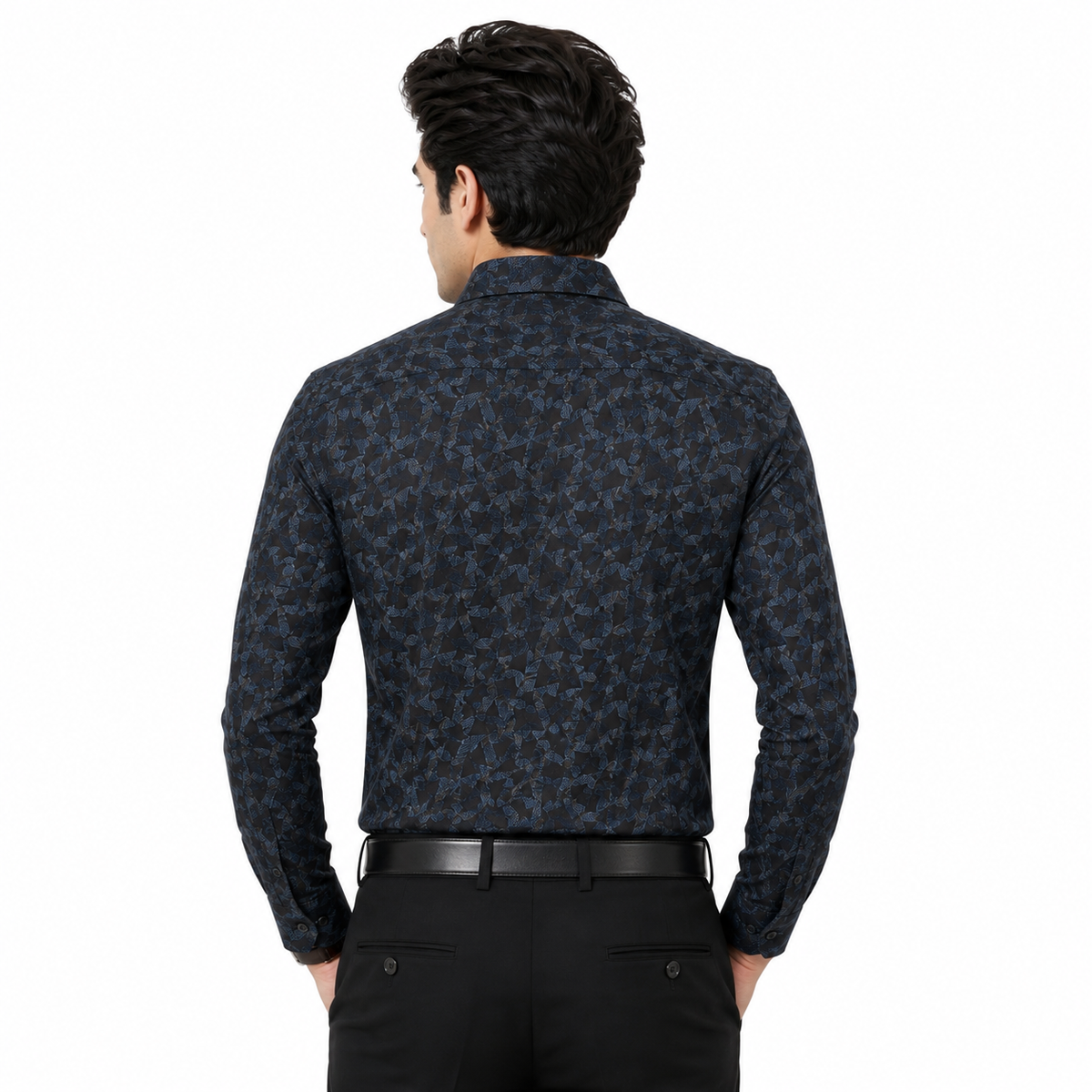 Men's Printed Regular Fit  Semi   Formal Shirt | Royal Blue Black | Premium | 100% Cotton | Full Sleeves | Single Chest Pocket