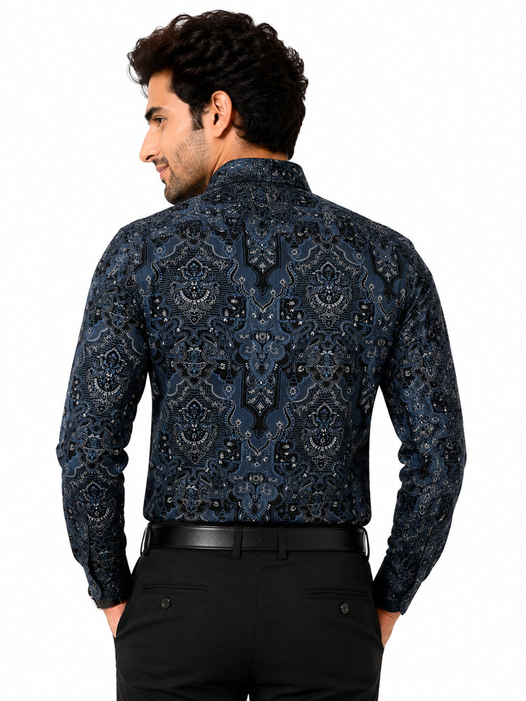 Men's Printed Regular Fit  Semi   Formal Shirt | Coffee Brown | Premium | 100% Cotton | Full Sleeves | Single Chest Pocket