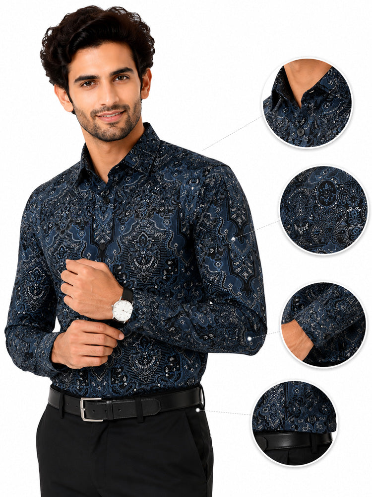 Men's Printed Regular Fit  Semi   Formal Shirt | Coffee Brown | Premium | 100% Cotton | Full Sleeves | Single Chest Pocket
