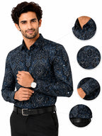 Men's Printed Regular Fit  Semi   Formal Shirt | Coffee Brown | Premium | 100% Cotton | Full Sleeves | Single Chest Pocket