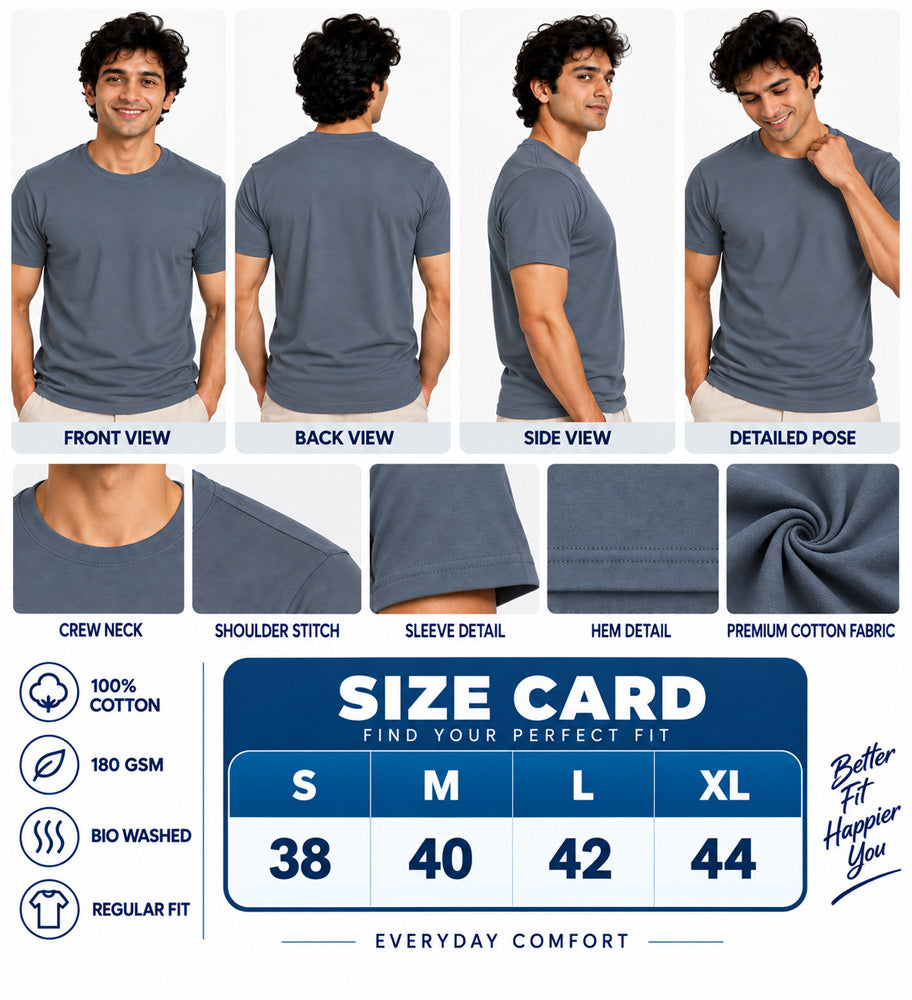 Clothizen Men's Premium 100% Cotton Solid T-Shirt | Black | Round Neck| Half Sleeves | Regular Fit | 180 GSM | Bio-Washed