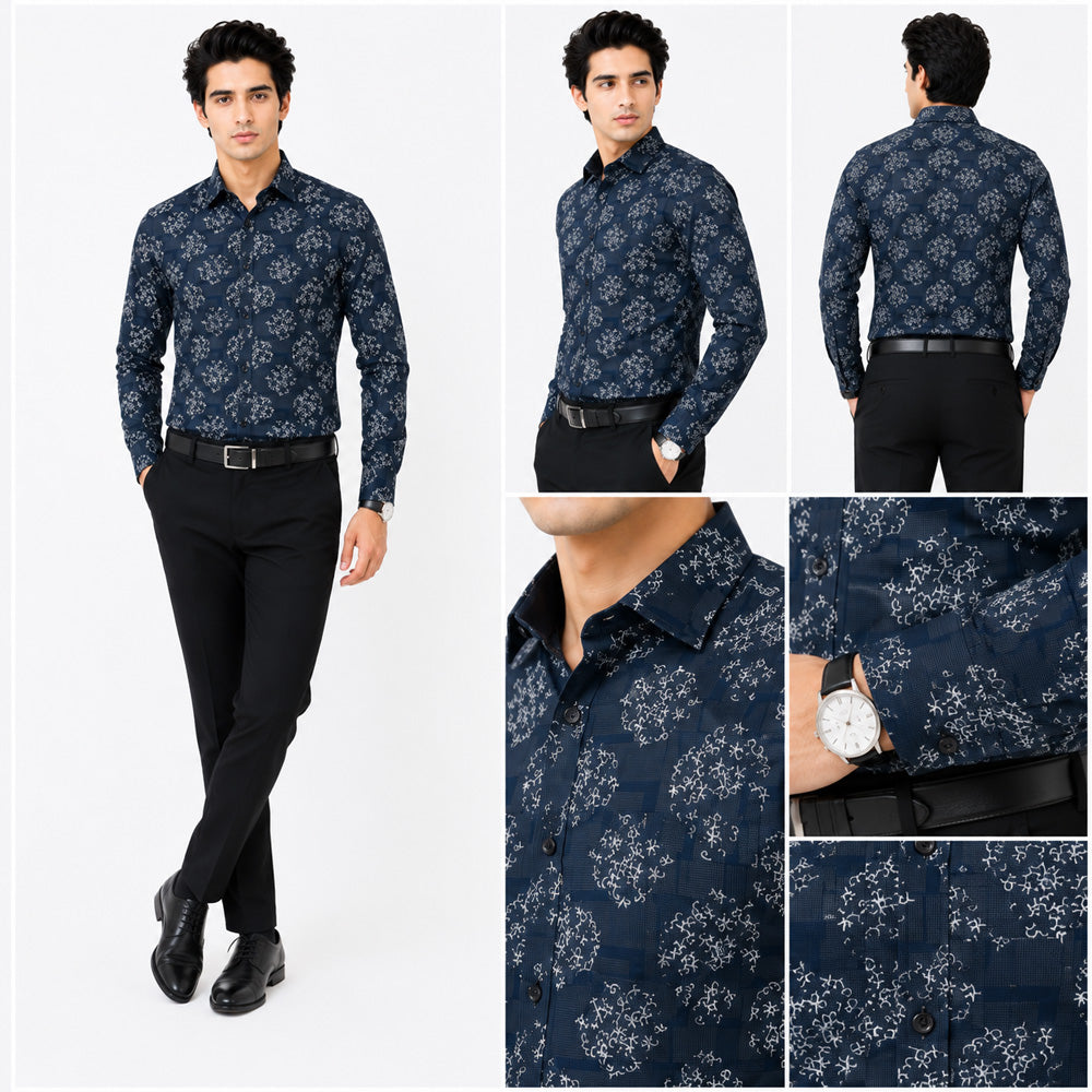 Men's Printed Regular Fit Semi Formal Shirt | Premium | 100% Cotton | Full Sleeves | Single Chest Pocket
