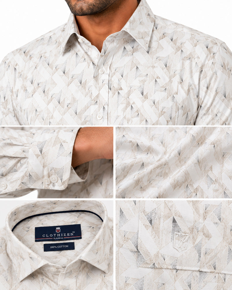 Men's Printed Regular Fit Formal Shirt | White and Blue| Premium | 100% Cotton | Full Sleeves | Single Chest Pocket