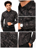 Men's Printed Regular Fit  Semi   Formal Shirt | Coffee Brown | Premium | 100% Cotton | Full Sleeves | Single Chest Pocket