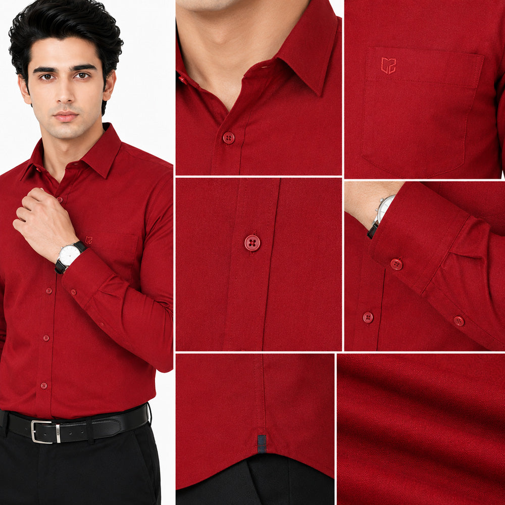 Clothizen Men's Solid Formal Shirt | Deep Maroon | Premium | Cotton Enriched | Full Sleeves | Comfort Fit | Single Chest Pocket