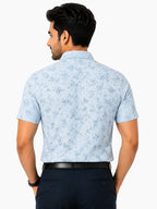 Men's Printed Slim Fit Semi Formal Shirt | Ivory White with Silver Grey Floral Print | Premium | 100% Cotton | Half Sleeves | Single Chest Pocket