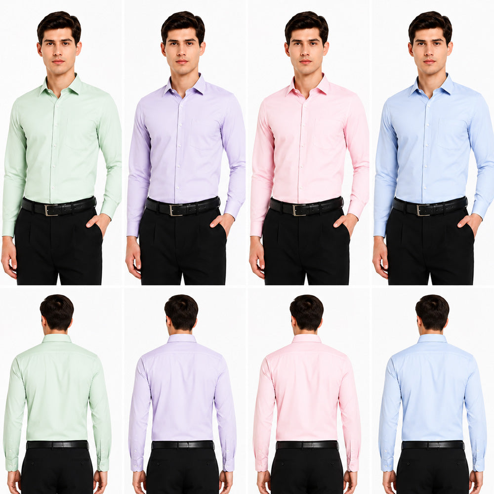 Clothizen Men's Solid Formal Shirt pack of 4 | Medium Blue| Green | Lavender | Pink | Premium | Cotton Enriched | Full Sleeves | Comfort Fit | Single Chest Pocket