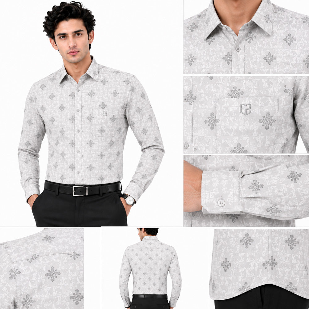 Men's Printed Regular Fit  Semi   Formal Shirt | Sky Blue | Premium | 100% Cotton | Full Sleeves | Single Chest Pocket