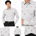Men's Printed Regular Fit  Semi   Formal Shirt | Sky Blue | Premium | 100% Cotton | Full Sleeves | Single Chest Pocket