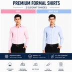 Clothizen Men's Solid Formal Shirt pack of 2 Light Blue | Pink | Premium | Cotton Enriched | Full Sleeves | Comfort Fit | Single Chest Pocket
