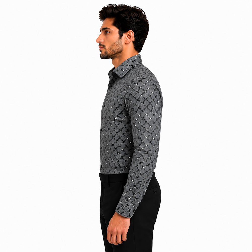 Men's Printed Regular Fit Formal Shirt | Black | Premium | 100% Cotton | Full Sleeves | Single Chest Pocket