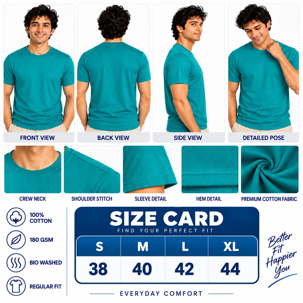 Clothizen Men's Premium 100% Cotton Solid T-Shirt | Black | Round Neck| Half Sleeves | Regular Fit | 180 GSM | Bio-Washed