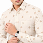 Men's Printed Regular Fit Semi Formal Shirt | Light Grey | Premium | Cotton Enriched | Full Sleeves | Single Chest Pocket