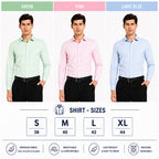 Clothizen Men's Solid Formal Shirt pack of 3 | Light Blue | Green | Pink | Premium | Cotton Enriched | Full Sleeves | Comfort Fit | Single Chest Pocket