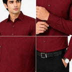Clothizen Men's Solid Formal Shirt | Deep Maroon | Premium | Cotton Enriched | Full Sleeves | Comfort Fit | Single Chest Pocket