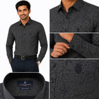 Men's Printed Regular Fit  Semi Formal Shirt | Black | Premium | 100% Cotton | Full Sleeves | Single Chest Pocket