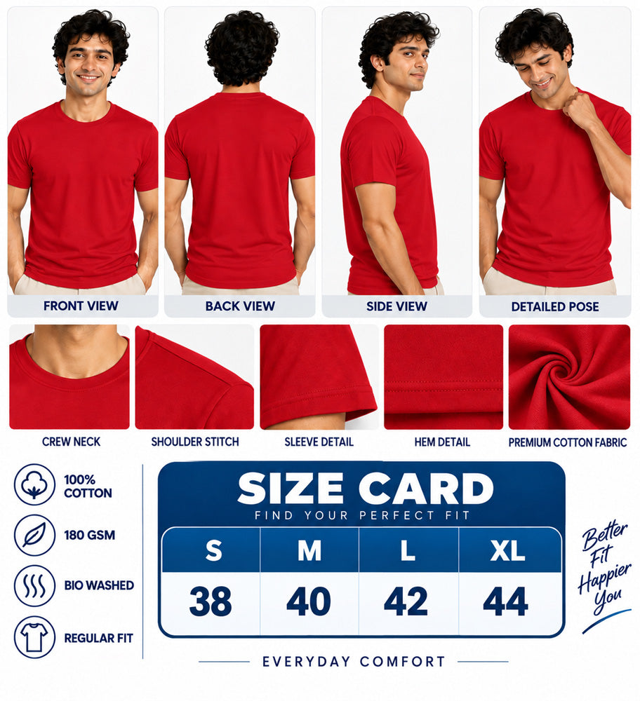 Clothizen Men's Premium 100% Cotton Solid T-Shirt | Black | Round Neck| Half Sleeves | Regular Fit | 180 GSM | Bio-Washed