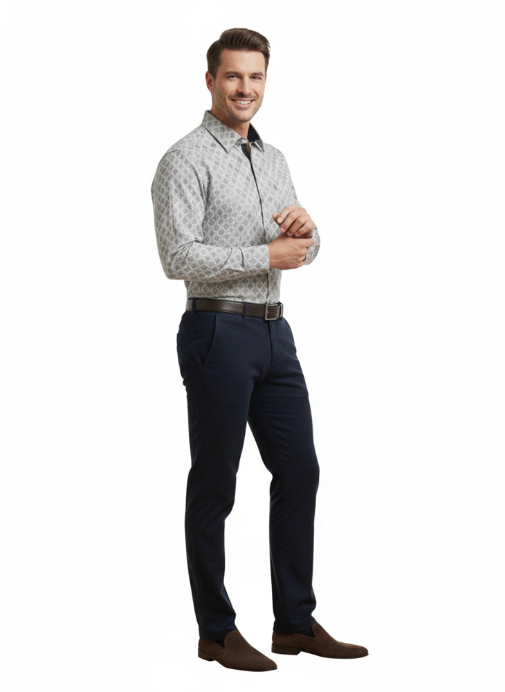 Men's Printed Regular Fit Formal Shirt | Black | Premium | 100% Cotton | Full Sleeves | Single Chest Pocket