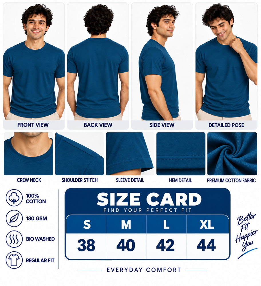Clothizen Men's Premium 100% Cotton Solid T-Shirt | Black | Round Neck| Half Sleeves | Regular Fit | 180 GSM | Bio-Washed