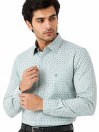 Men's Printed Regular Fit Formal Shirt |Aqua Blue Premium |100% Satin Cotton | Full Sleeves | Single Chest Pocket