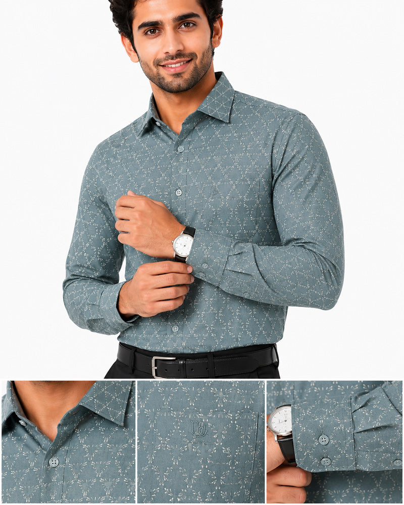 Men's Printed Regular Fit Semi Formal Shirt | Premium | 100% Cotton | Full Sleeves | Single Chest Pocket
