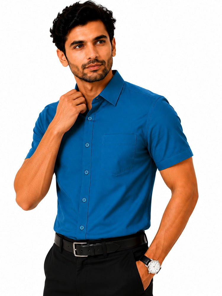 Men's Solid Formal Shirt | Light Grey | Premium | Cotton | Half Sleeves | Single Chest Pocket