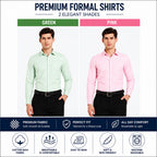 Clothizen Men's Solid Formal Shirt pack of 2 | Green | Pink | Premium | Cotton Enriched | Full Sleeves | Comfort Fit | Single Chest Pocket