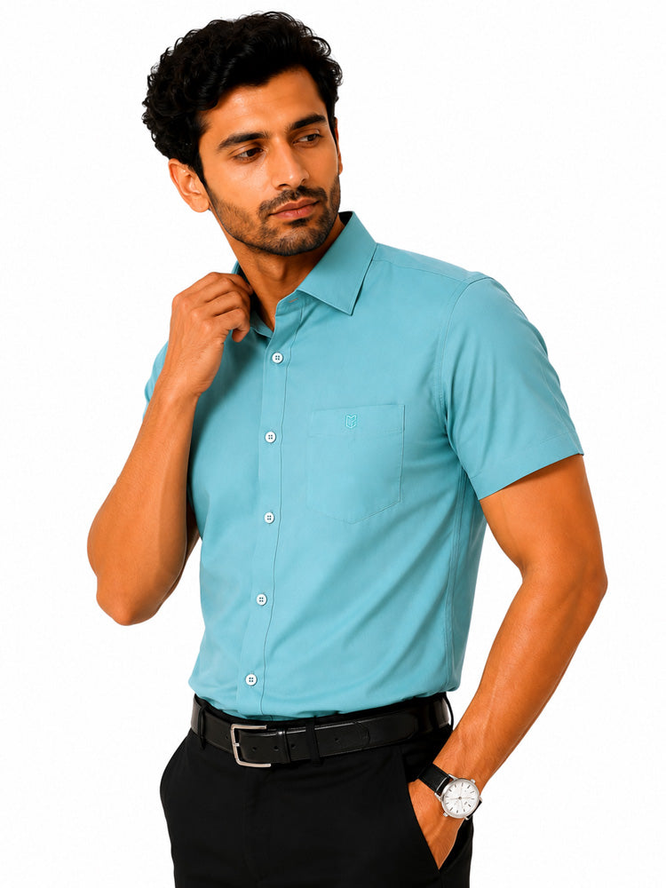 Men's Solid Formal Shirt | Light Grey | Premium | Cotton | Half Sleeves | Single Chest Pocket