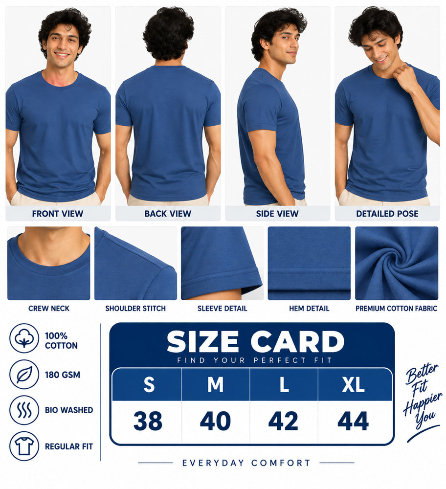 Clothizen Men's Premium 100% Cotton Solid T-Shirt | Black | Round Neck| Half Sleeves | Regular Fit | 180 GSM | Bio-Washed
