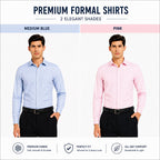 Clothizen Men's Solid Formal Shirt pack of 2 Medium Blue | Pink| Premium | Cotton Enriched | Full Sleeves | Comfort Fit | Single Chest Pocket