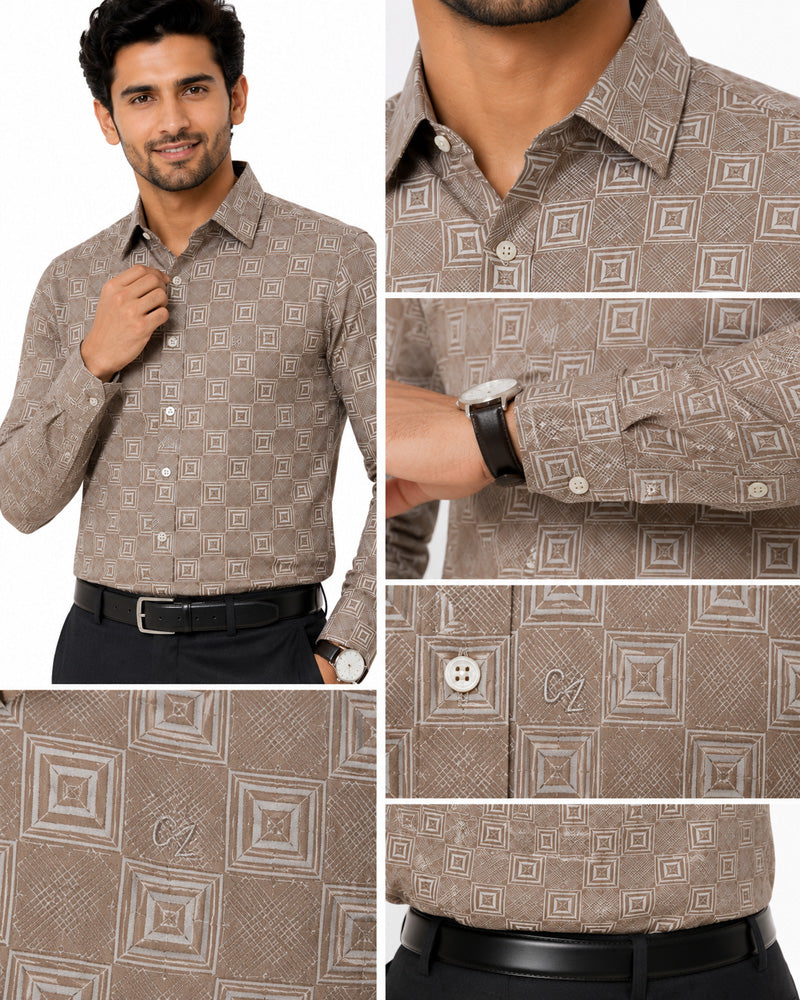 Men's Printed Regular Fit  Semi   Formal Shirt | Premium | 100% Cotton | Full Sleeves | Single Chest Pocket