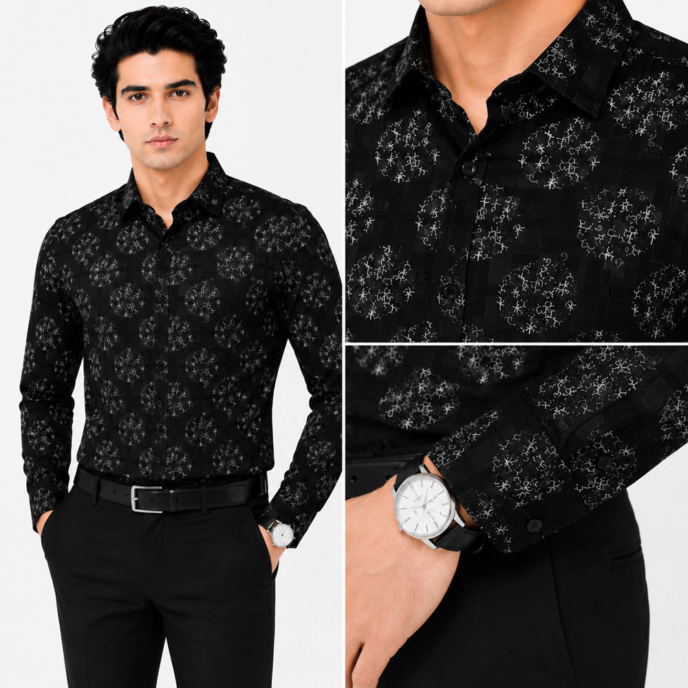 Men's Printed Regular Fit Semi Formal Shirt | Premium | 100% Cotton | Full Sleeves | Single Chest Pocket
