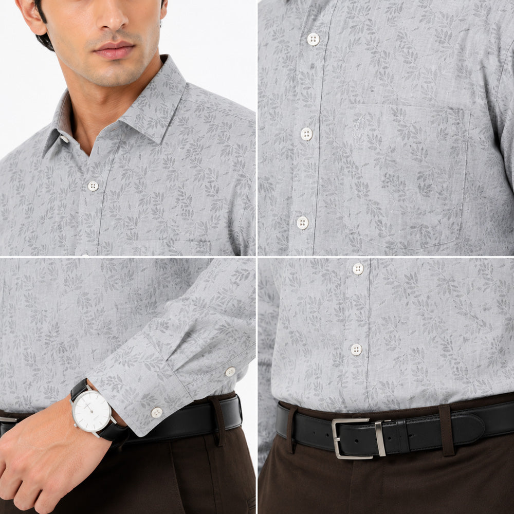 Men's Printed Regular Fit Semi Formal Shirt | Cream | Premium | Cotton Enriched | Full Sleeves | Single Chest Pocket
